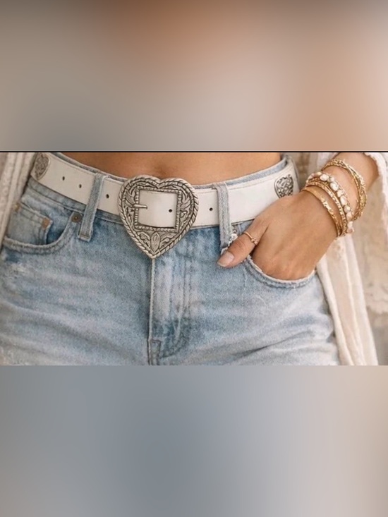REVOLVE Accessories - Revolve White Belt Silver Hearts Vegan Leather